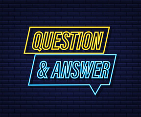 Question and Answer banner. Neon icon. Megaphone banner. Web design. Vector stock illustration.