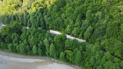 Mountain side road and river