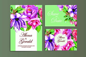 Floral wedding card watercolor floral invitation template set