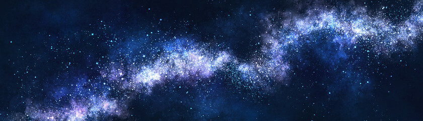 Space background with realistic nebula and lots of shining stars. Infinite universe and starry night. Colorful cosmos with stardust and the Milky Way. Magical color galaxy.