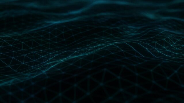 A grid of green neons slowly billows in large waves. The mysterious digital ocean of information. Seamless loop.