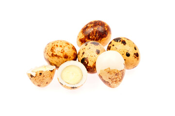 Quail eggs on a white background