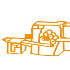 Handgezeichnete Druckmaschine in orange