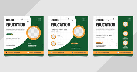 Set of minimalist background with circle frame. Suitable for social media post template, Online education, Online school and other E-learning