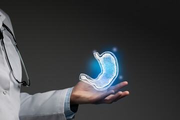 Gastroenterologist doctor, stomach specialist. Aesthetic handdrawn highlighted illustration of...