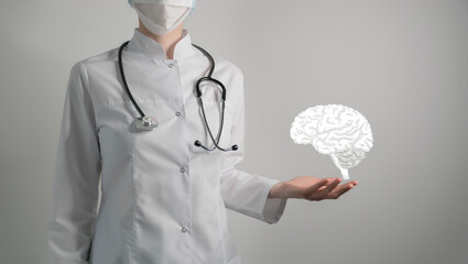 Neurologist doctor, brain specialist. Aesthetic handdrawn highlighted illustration of human brain....