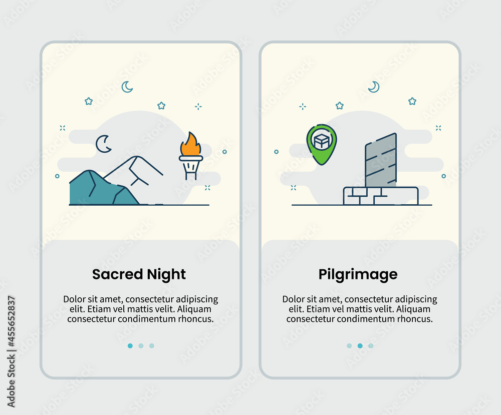 Poster sacred night and pilgrimage icons onboarding template for mobile ui user interface app application d