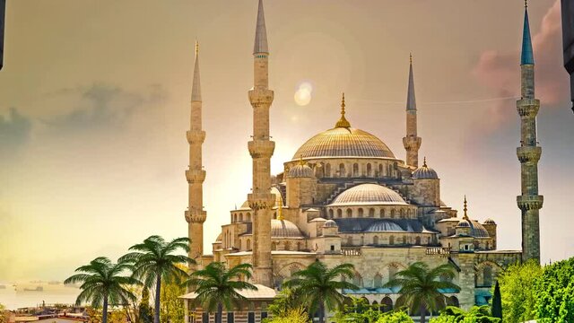 Blue mosque turkey Istanbul a very beautiful view Ultra 4k video of Turkey mosque in sunset 