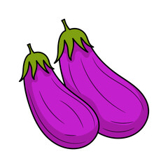 Simple eggplant, with hand drawn outline vector illustration