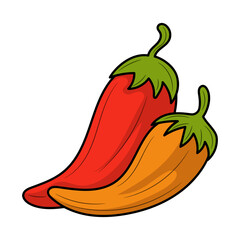 Chili Red hot pepper , with hand drawn outline vector illustration