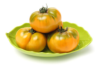 fresh yellow tomatoes on white background 
