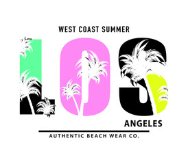 Cute Los Angeles slogan text summer concept design with palm trees for fashion graphics and t shirt prints - obrazy, fototapety, plakaty