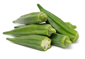 Fresh young okra isolated on white background