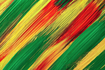 Abstract art background dark green, yellow and red colors. Watercolor painting on canvas with strokes and splash.