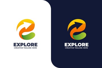 Letter E and Arrow Abstract Gradient Logo