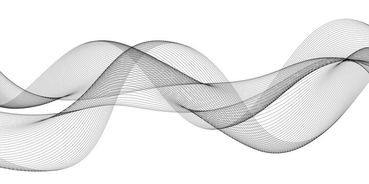 Abstract wave element for design. Digital frequency track equalizer. Stylized line art background. Wave with lines created using blend tool. Curved wavy line, smooth stripe
