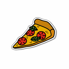pizza doodle icon sticker, vector color line illustration