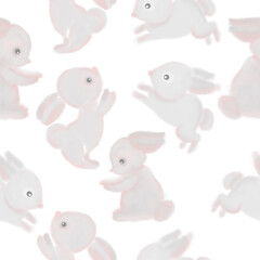 Seamless pattern with cute bunnies. Design for a holiday. Printing for wrapping paper. An illustration for printing. Children's composition. Texture for fabric and paper.