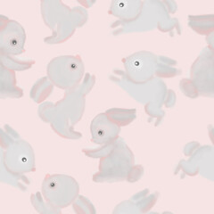 Seamless pattern with cute bunnies. Design for a holiday. Printing for wrapping paper. An illustration for printing. Children's composition. Texture for fabric and paper.