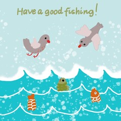 Card with wishing of good fishing illustration 