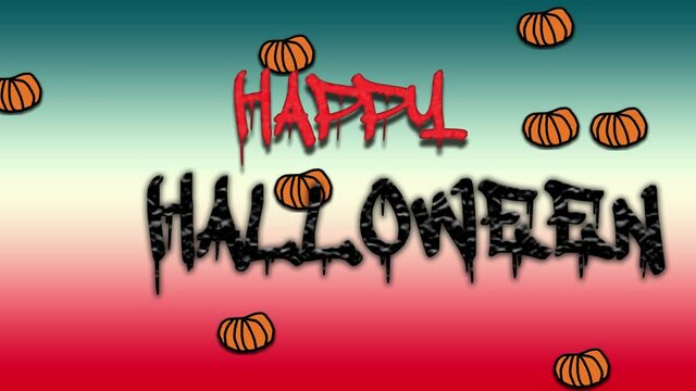 Video animation with the text "Happy Halloween" with flying ghosts and pumpkins. Halloween animation.