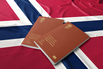 Norwegian passport on its flag, top shot, the passport is the citizenship of citizens
