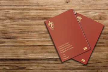 new Norwegian Passport on Wood Lines Background Banner with Copy Space