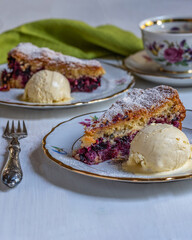 cherry cake with vanilla ice cream