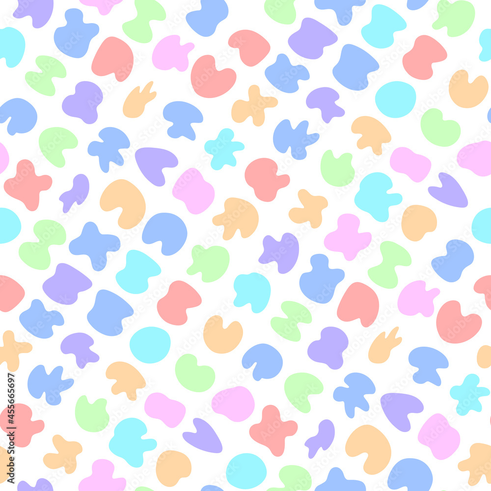 Poster cute bright childish seamless pattern with colorful pastel spot stans. sweet delicate background, te