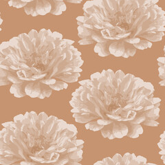 Vector seamless pattern of chrysanthemum flowers. Pink flower on orange background. Design for packaging, invitations, weddings, stickers, posters, fabrics, prints, wallpapers.