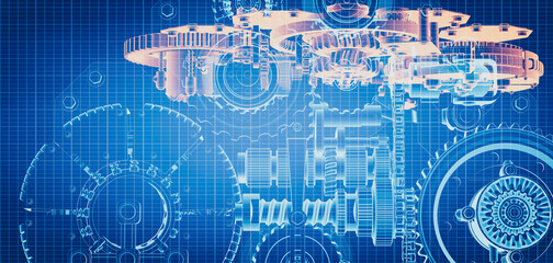 Blueprint project of engine design with gears