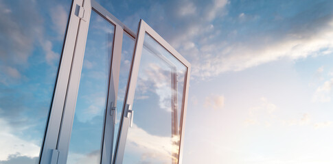 New clear and clean open PCV windows on sunny sky