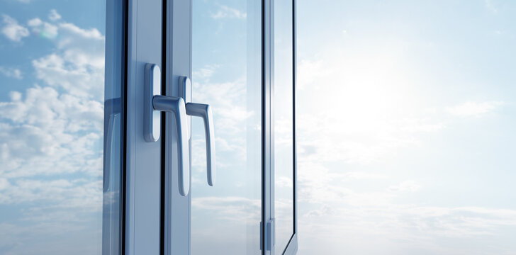 New clear and clean PCV windows on sunny sky