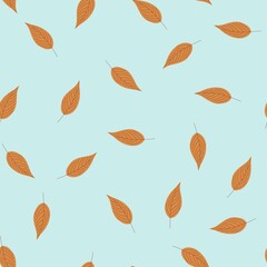Seamless autumn pattern. Leaves on a blue background. Flat vector illustration