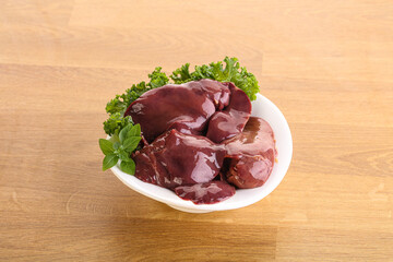 Raw chicken liver in the bowl