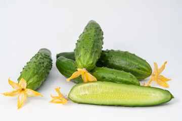 fresh cucumbers on a white background