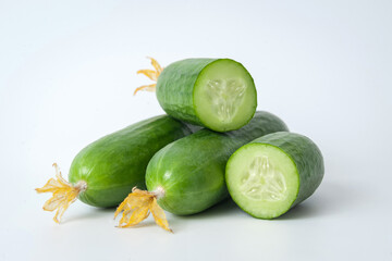 fresh cucumbers on a white background
