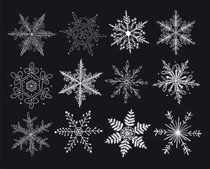 Naklejka na ściany i meble Set of vector doodle snowflakes. Snowflakes for winter, Christmas decor.