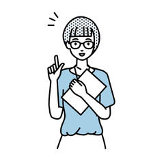 立って書類を手に持って何かひらめいた教師の女性