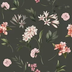 Foto auf Acrylglas Seamless floral pattern with flowers on summer background, watercolor illustration. Template design for textiles, interior, clothes, wallpaper © ola-la