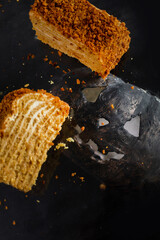 Fototapeta premium Halloween cake with a pumpkin . vegan honey cake. levitation