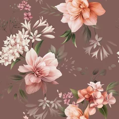 Rolgordijnen Seamless floral pattern with flowers on summer background, watercolor illustration. Template design for textiles, interior, clothes, wallpaper © ola-la