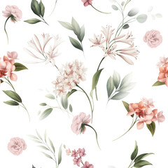 Fototapeta na wymiar Seamless floral pattern with flowers on summer background, watercolor illustration. Template design for textiles, interior, clothes, wallpaper