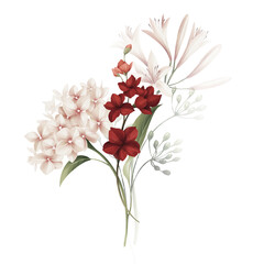 Bouquet of flowers, can be used as greeting card, invitation card for wedding, birthday and other holiday and  summer background. Watercolor illustration