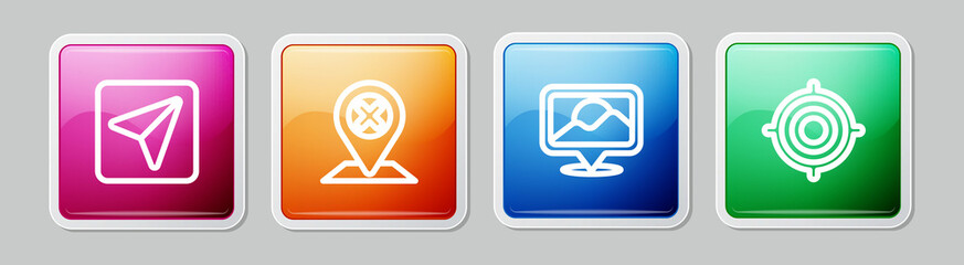 Set line Infographic of city map navigation, Location, and Target sport. Colorful square button. Vector