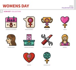 womens day icon set,filled outline style,vector and illustration