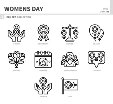 Womens Day Icon Set,outline Style,vector And Illustration