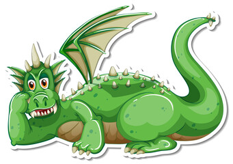 Obraz premium Green Dragon cartoon character sticker