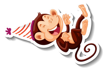 A sticker template with a monkey wearing party hat