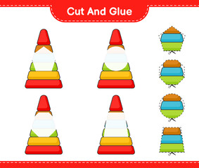 Cut and glue, cut parts of Pyramid Toy and glue them. Educational children game, printable worksheet, vector illustration